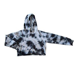 90 Degree Cropped Long Sleeve Blue Tie-Dye Hooded Sweatshirt Woman Large 1601